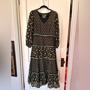 Anthropologie Floral Maxi Dress with Green Accents